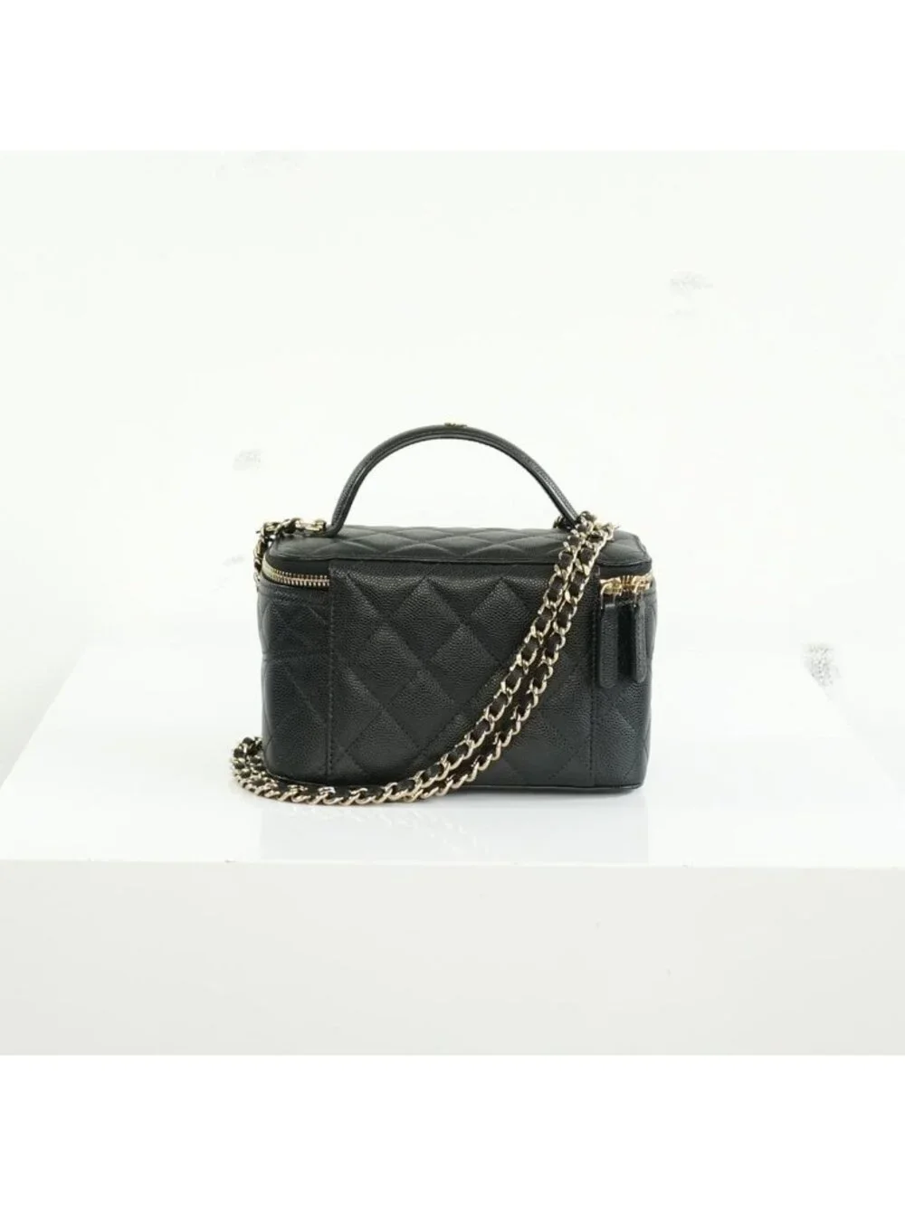 Chanel Black Slim Vanity Top Handle Bag Full Set